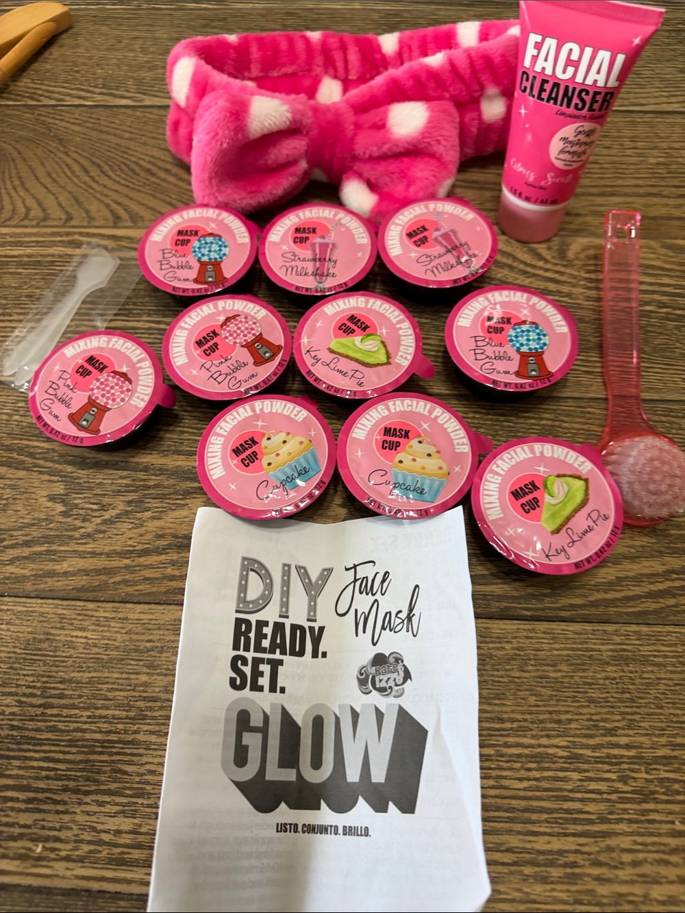 Bright Pink DIY Facial Mask Kit with Headband & Facial Cleanser GLOW FUN GIRLS!